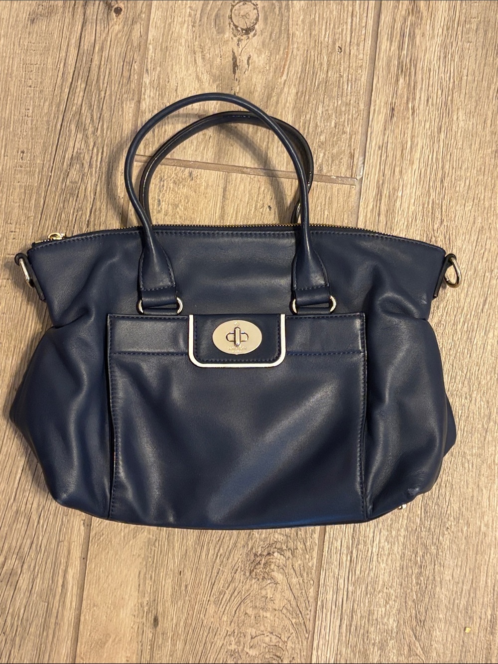 kate spade Navy Leather-Look Turn-Lock Tote